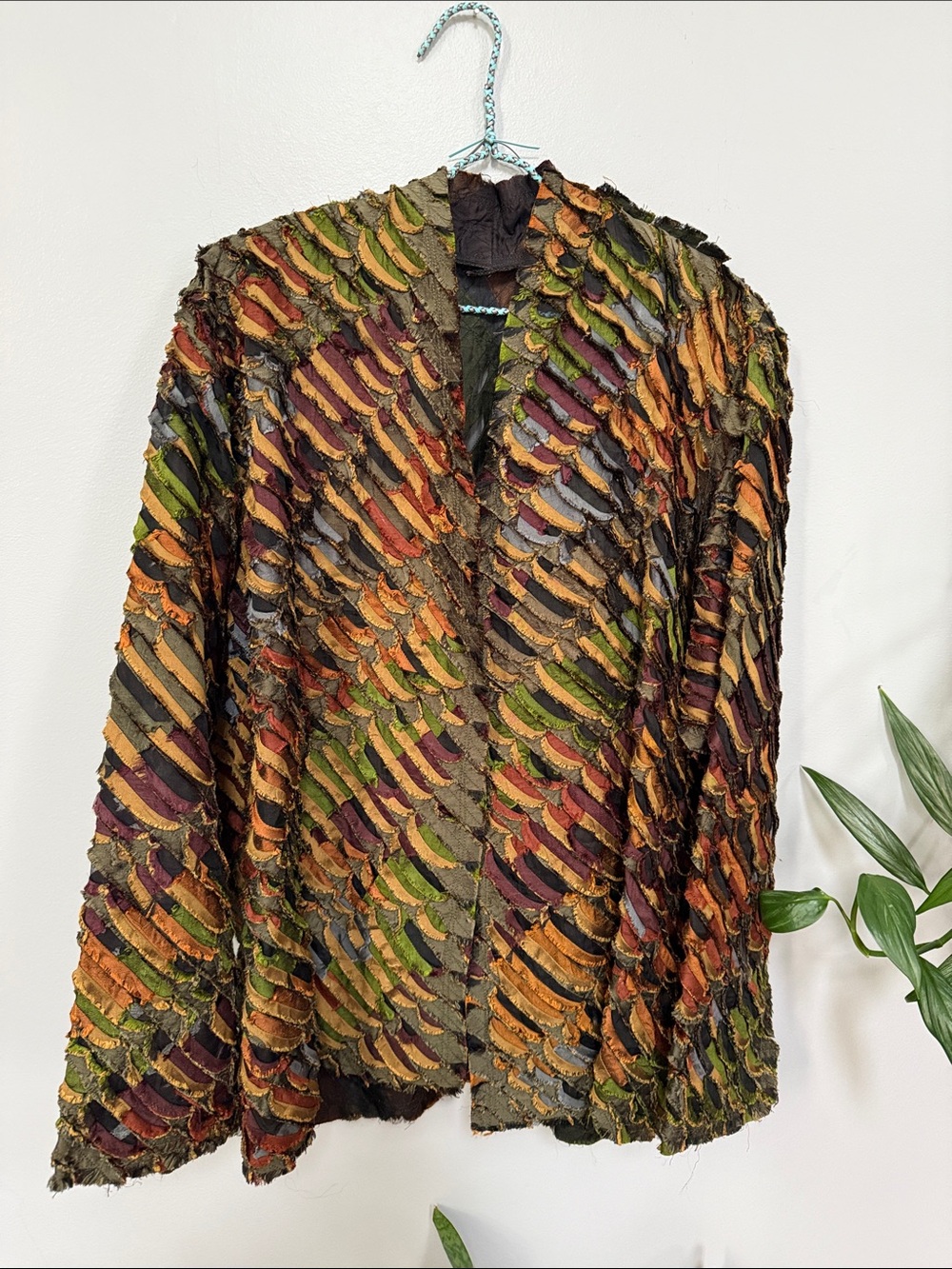 TIM HARDING Green and Bronze Iridescent Textured Ruffled Jacket